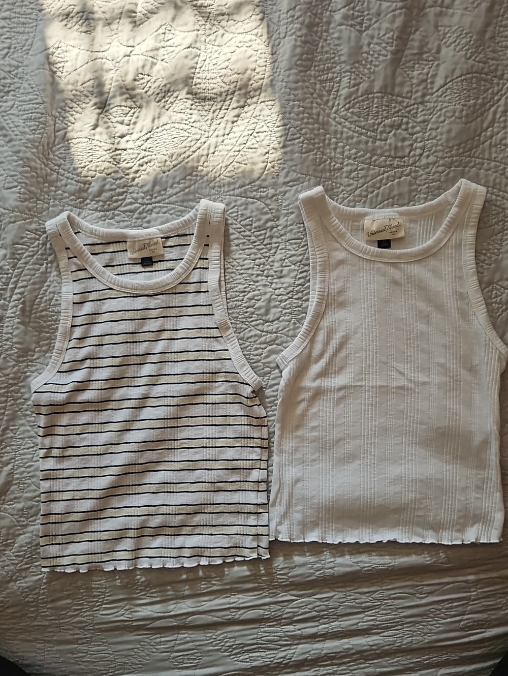 Universal Thread Girls' White Ribbed Tank & White with Black Stripe Tank Set